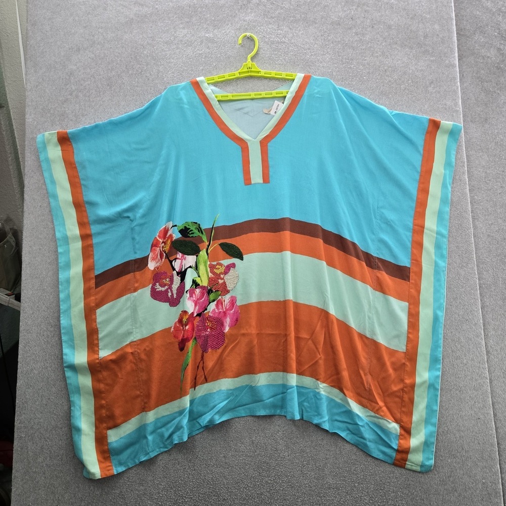 Soft Surroundings Women Poncho PL/PXL Turquoise Striped Kaftan Beach Cover Up - Picture 1 of 8